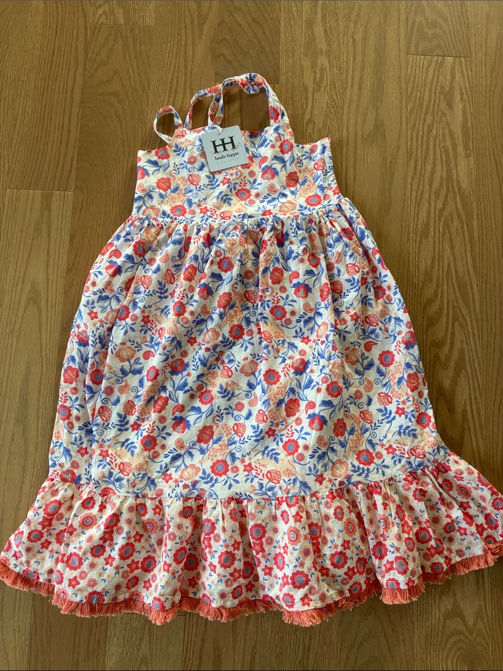 Haute Hippie White Sundress with Coral and Blue Floral Pattern